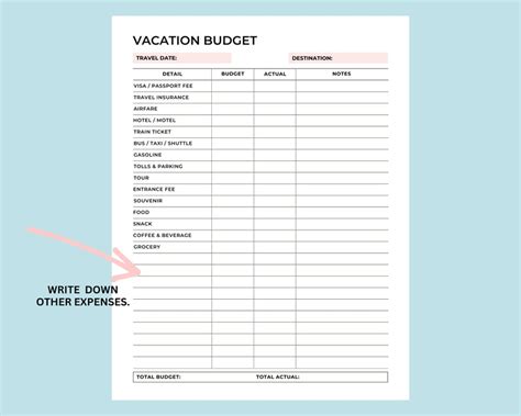 Vacation Budget Planner Printable Travel Budget Planner, Vacation ...