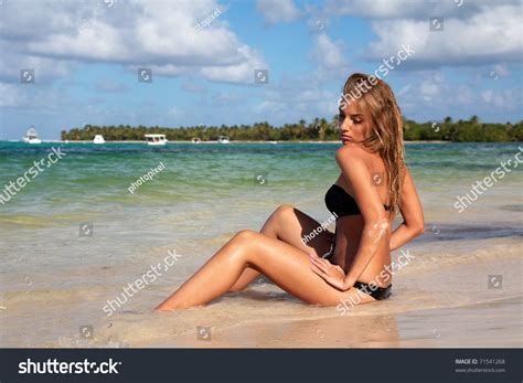 Sexy Woman Bikini Sitting On Tropical Stock Photo 71541268 Shutterstock