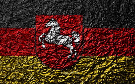 Flag Of Lower Saxony Stone Texture Waves Texture Lower Saxony Flag German State Hd Wallpaper