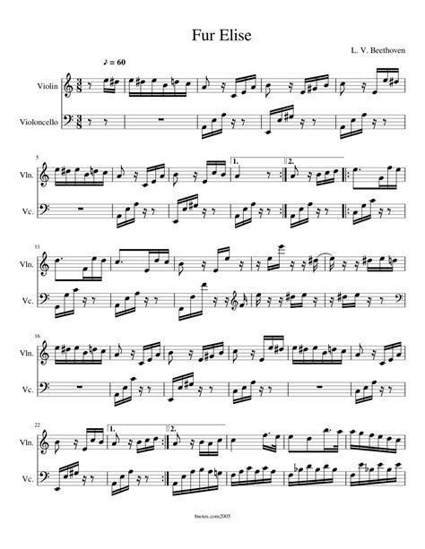 Fur Elise Sheet Music For Violin Cello Download Free In Pdf Or Midi