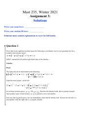 AS3 Pdf Mast 235 Winter 2021 Assignment 3 Solutions Write Your Name