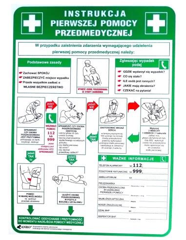 Znak INSTRUKCJA PIERWSZEJ POMOCY PRZEDMEDYCZNEJ Anro Art IB013 Supon