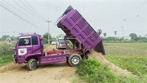 Wow Amazing Truck 5Ton Unloading Soil On The Road Bulldozer KOMATSU