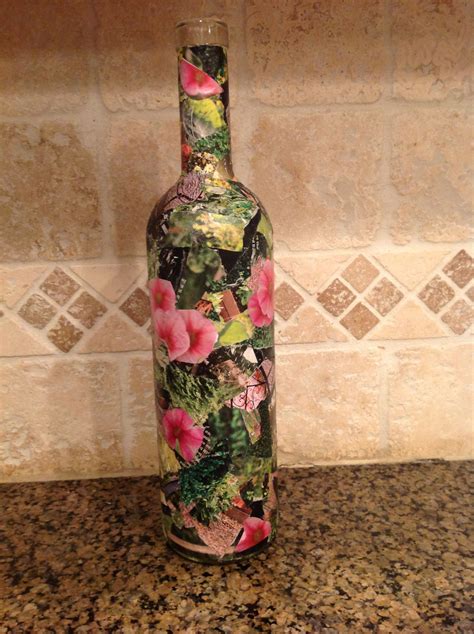 Decoupage Wine Bottle Bottles Decoration Glass Crafts Bottle Art