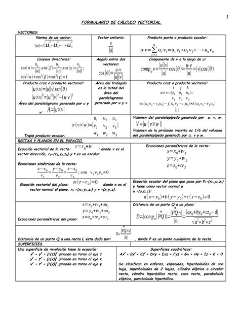 Formulario De Calculo Vectorial Formulario De CÁlculo Vectorial