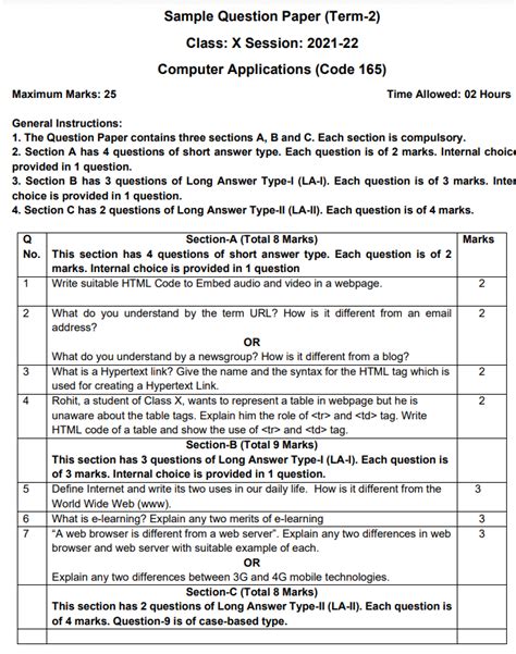 Download Sample Question Paper Computer Applications Code 165 For Class 10 Cbse Vocational