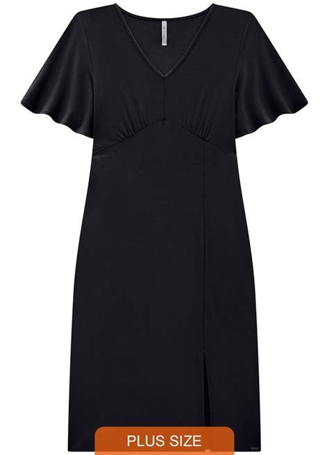 Vestido Midi Plus Size Fenda Preto Lunender Mais Mulher