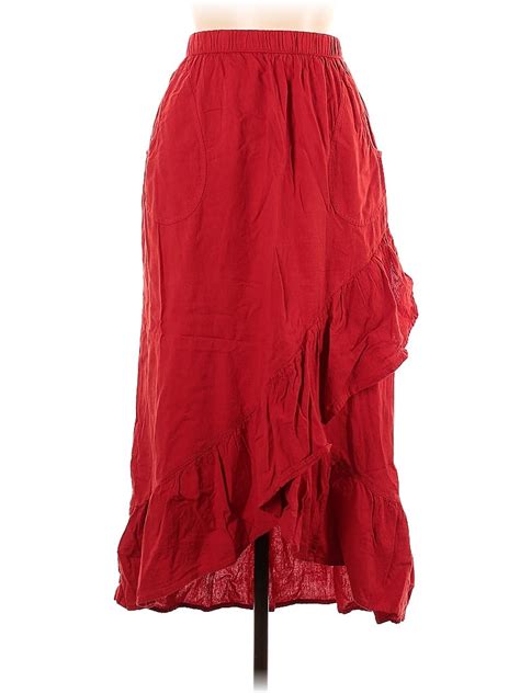 Assorted Brands 100 Cotton Solid Red Casual Skirt Size L 47 Off