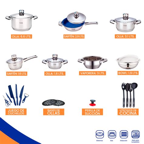 Batería De Cocina Acero Inoxidable Quirúrgico 26 Pz Línea Profesiona