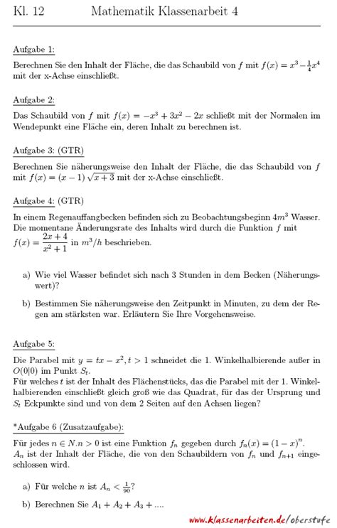 Bungsklausur Zur Integralrechnung