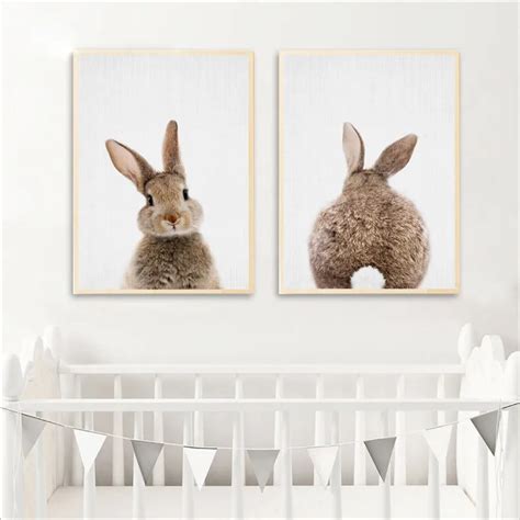 Bunny Rabbit Canvas Painting Woodlands Nursery Animal Picture Wall Art ...