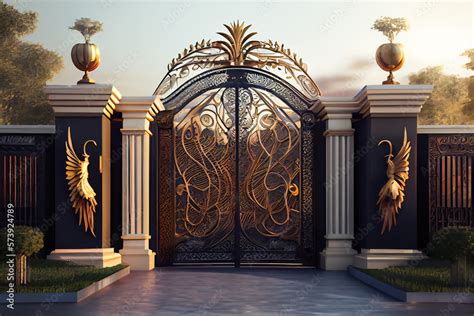 Innovative Main Gate Design. Modern Entrance Portal Architecture. Generative AI. Stock ...