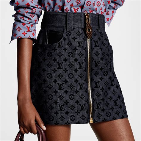 Flocked Monogram Denim Mini Skirt Women Ready To Wear Louis Vuitton