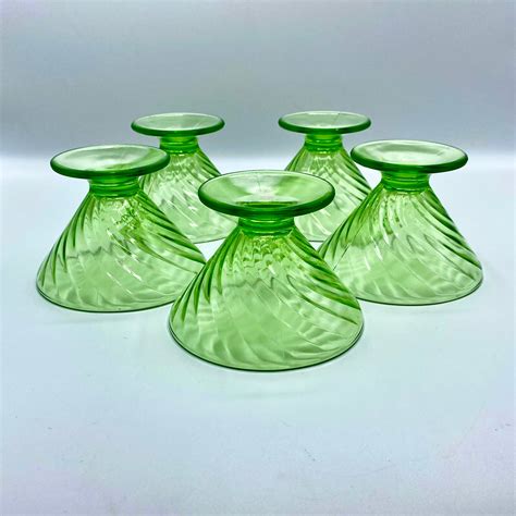 Green Depression Glass Sherbet Dishes Set Of 5 Hocking Etsy