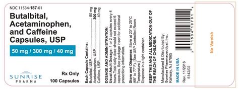 Butalbital, Acetaminophen, and Caffeine Capsules - Sunrise Pharmaceutical, Inc.