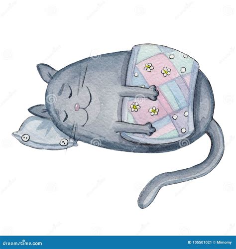 Watercolor Sleeping Fat Cat Illustration Stock Illustration ...