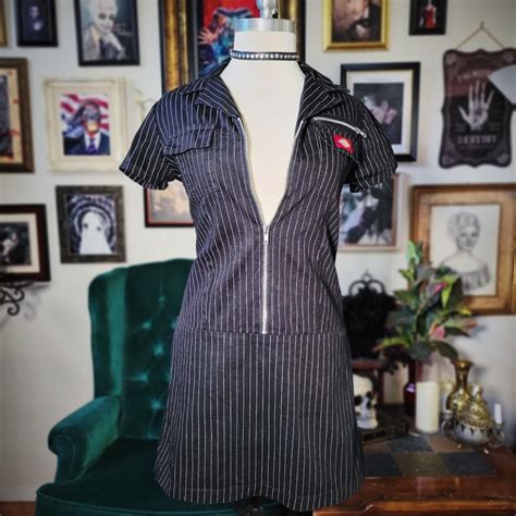 Early 2000s Dickies Pinstripe Zipper Dress This Depop