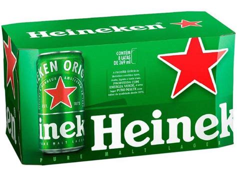 Cerveja Heineken Puro Malte Lager 8 Unidades Lata 269ml Cerveja