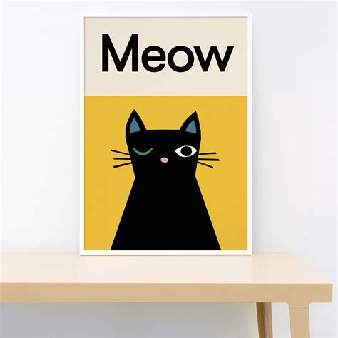 Meow Cat Animal Sounds Childrens Wall Print Lorna Freytag Illustration