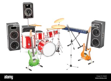 Set of different musical instruments and equipment, 3D rendering Stock ...