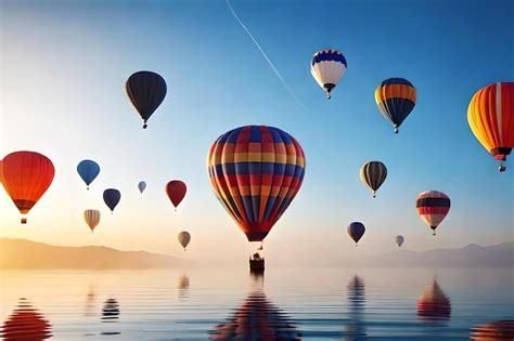 Premium Photo Hot Air Balloons In The Sky With The Sun Behind Them