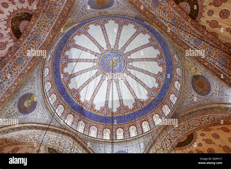 Interior view, main dome, Blue Mosque, Sultan Ahmed Mosque or Stock ...