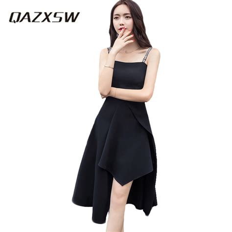 Qazxsw Women Summer Sexy Irregular Dress 2018 Fashion Solid Sleeveless