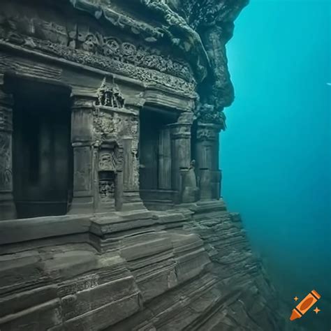 Mysterious Dark Earthen Temple Underwater On Craiyon