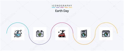 Earth Day Line Filled Flat Icon Pack Including Calender Earth Earth