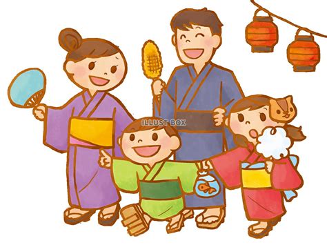 無料イラスト A家族夏祭り