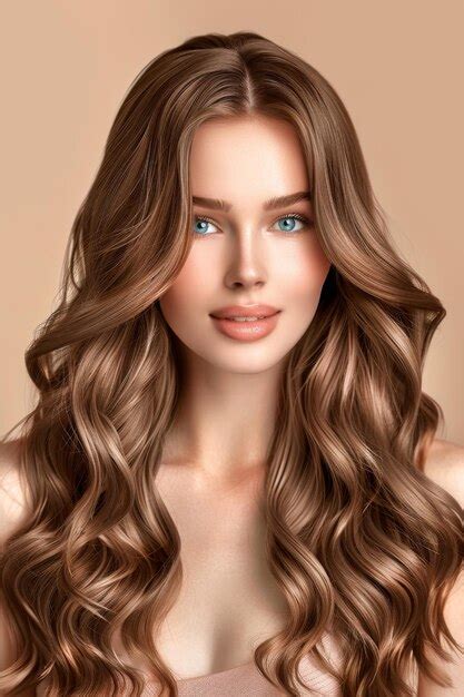 Beautiful Woman Model With Long And Shiny Wavy Hair Premium Ai