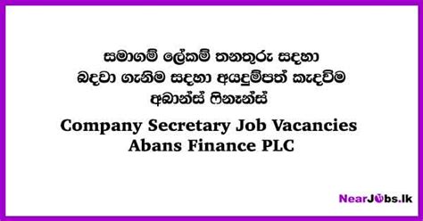 Company Secretary Job Vacancies 2024 Abans Finance Plc