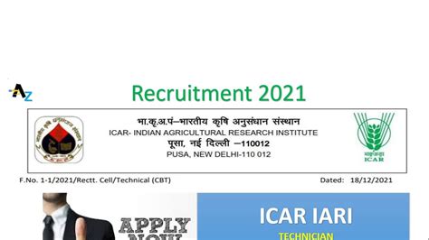 ICAR IARI Technical Vacancy 2021 ICAR IARI Important Dates