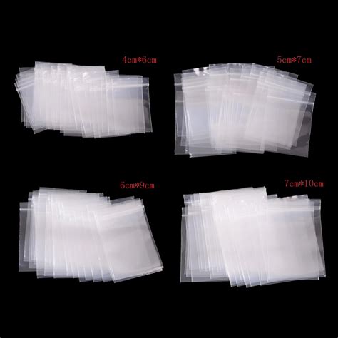 100pcs 4 Sizes Jewelry Ziplock Zip Zipped Lock Reclosable Plastic Poly Clear Bags Thickness In