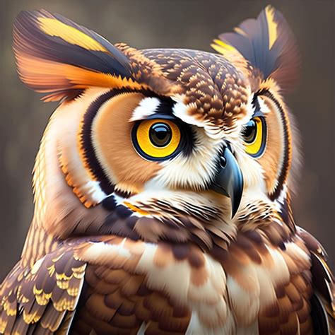 Premium AI Image Great Horned Owl Portrait Digital Artwork