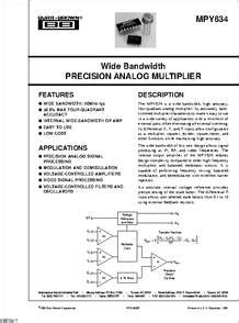 MPY634KP Datasheet Ti MPY634 Wide Bandwidth Precision Analog Multiplier