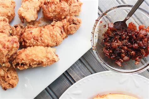 Buttermilk Fried Chicken And Waffles With Vanilla Bourbon Bacon Jam Big Hair And Foodie Fare