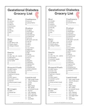 Printable Gestational Diabetes Grocery List