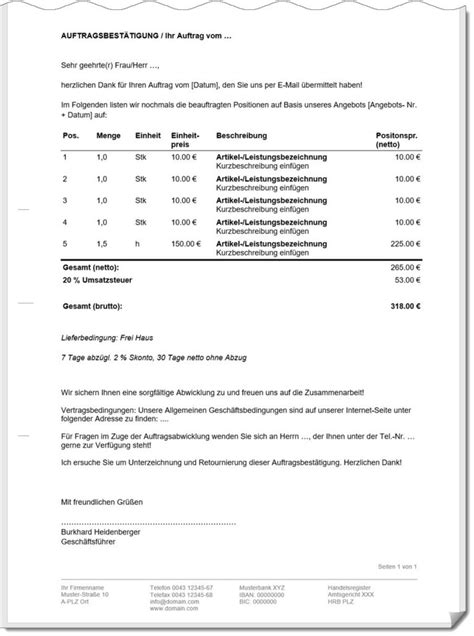 Auftragsbestätigung inkl Muster Vorlage was Sie darüber wissen