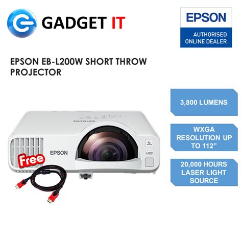 EPSON EB L200W 3LCD WXGA STANDARD THROW LASER PROJECTOR WITH BUILT IN