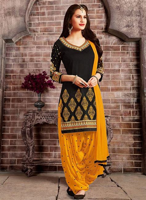 Embroidered Black Cotton Patiala Salwar Suit Buy Online Punjabi Suits