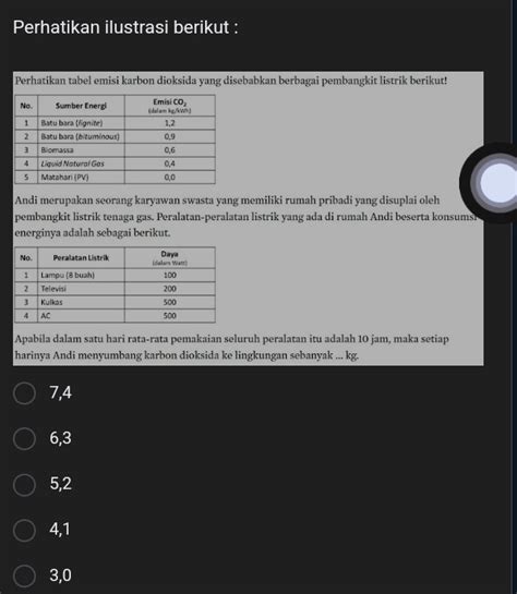 Solved: Perhatikan ilustrasi berikut : Perhatikan tabel emisi karbon ...