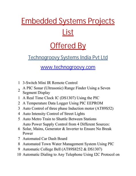 Embedded Systems Projects Listeceelectronics Projects List Pdf