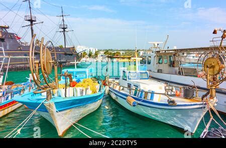 Old Fishing Harbour Agia Napa Cyprus With Traditional Fishing Boats