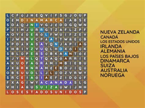 Sopa De Letras De Los Mejores Paises Del Mundo Wordsearch