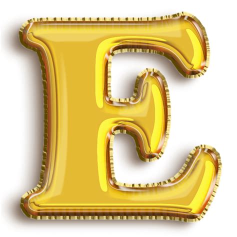 English Alphabet E Of Golden Inflatable Balloon Isolated On Transparent