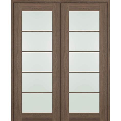 Belldinni Vona 60 In X 80 In 5 Lite Both Active Frosted Glass Pecan Nutwood Wood Composite