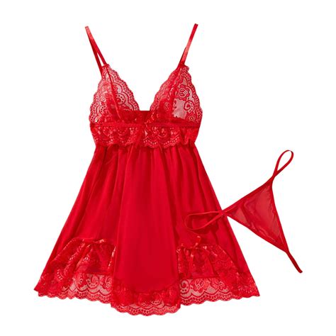 Womens Lingerie Sexy Deep V Neck Lace Chemise Nightgown Sexy Pajamas Sexy Teddy Lingerie For