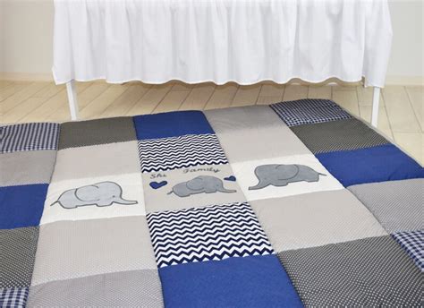 Play Mat Large Elephant Baby Rug Padded Navy Gray Playmat Etsy