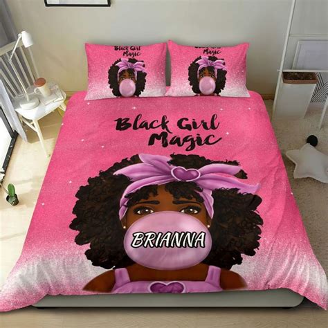 Personalized Name African American Black Girl Bedding Set For Girls Custom Bed Set For Teen